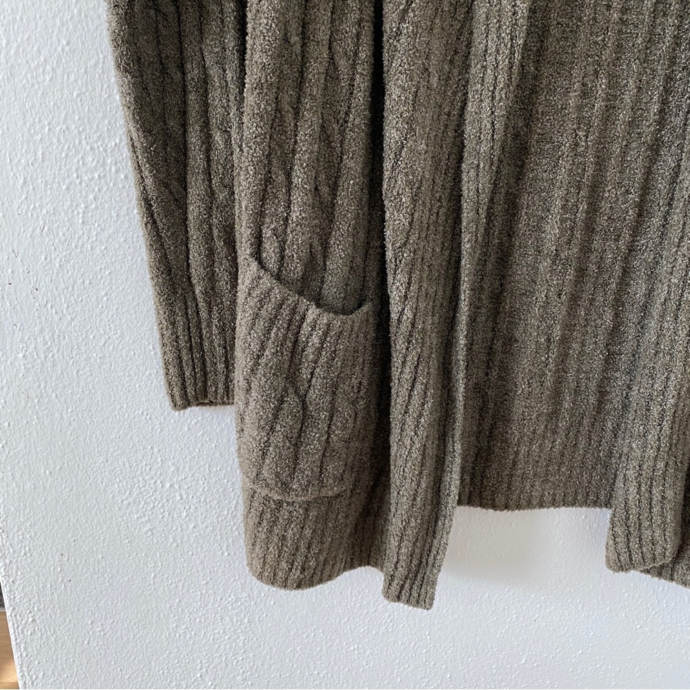Barefoot Dreams CozyChic Lite Cable Open Knit Cardigan Loden Olive Large - Picture 4 of 7